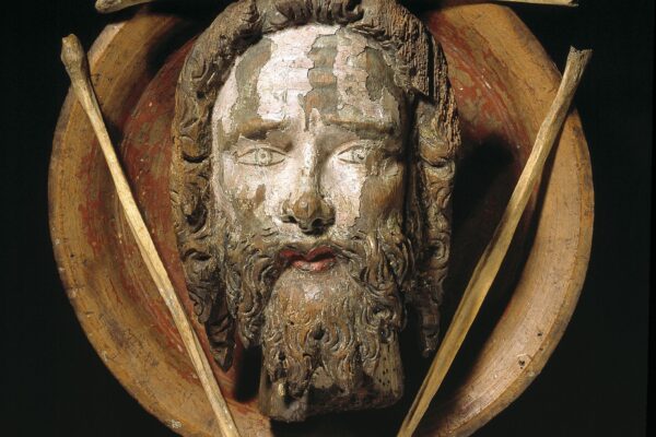 Johannes Døberens hoved på et fad fra Ørslev Kirke på Sydvestsjælland. Nationalmuseet. FOTO: Lennart Larsen. http://samlinger.natmus.dk/DMR/167999